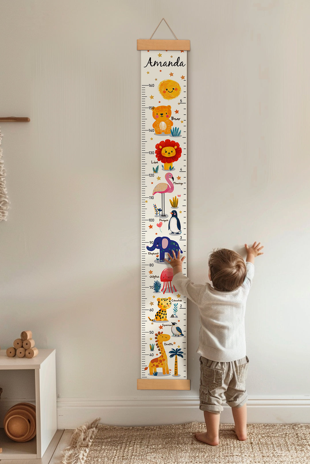 Règle de hauteur personnalisée en toile suspendue avec animaux mignons