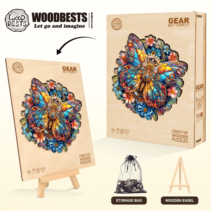 gear butterfly Wooden Jigsaw Puzzle