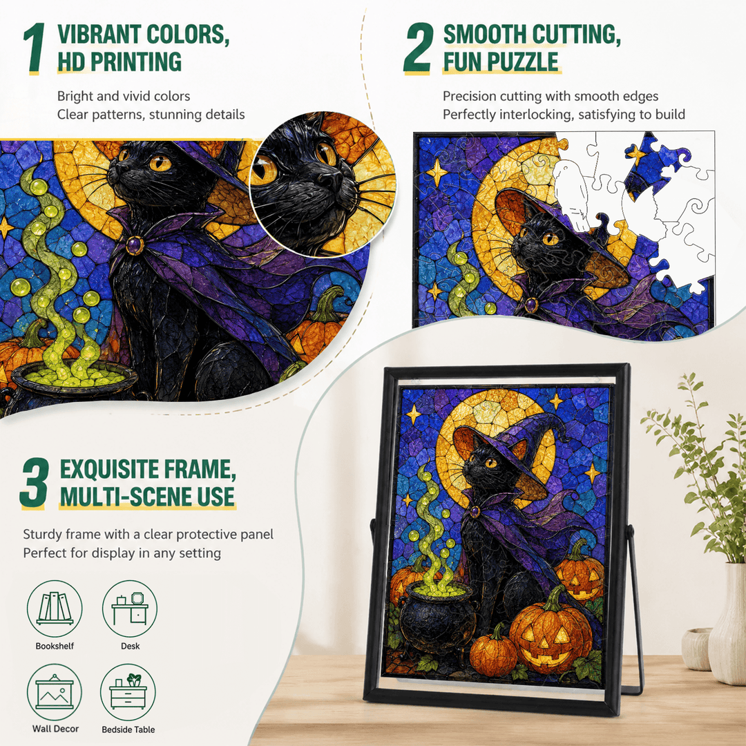 Acrylic Puzzle Art Piece – Halloween Black Cat & Pumpkin