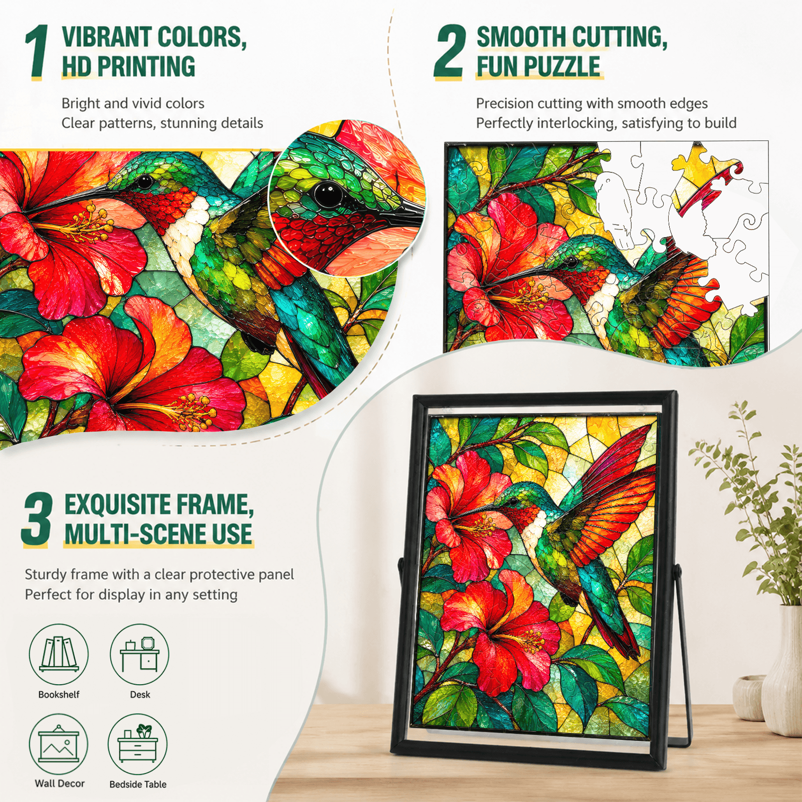 Acrylic Puzzle Art Piece - Emerald Flame Hummingbird