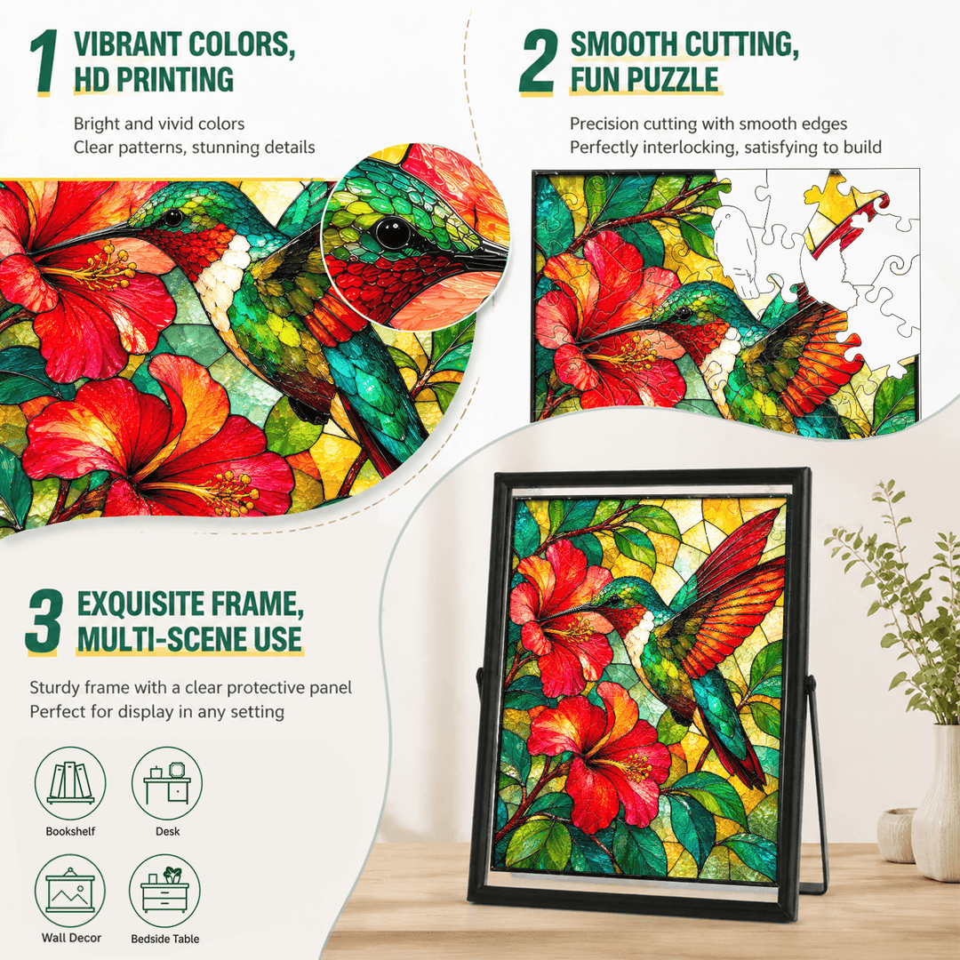Acrylic Puzzle Art Piece - Emerald Flame Hummingbird