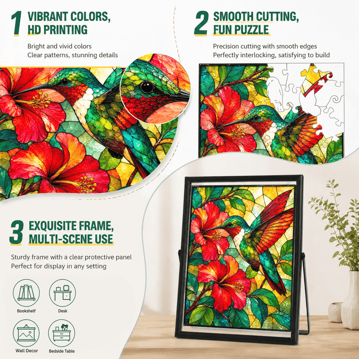 Acrylic Puzzle Art Piece - Emerald Flame Hummingbird