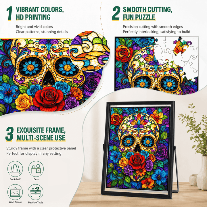 Acrylic Puzzle Art Piece – Colorful Sugar Skull & Floral