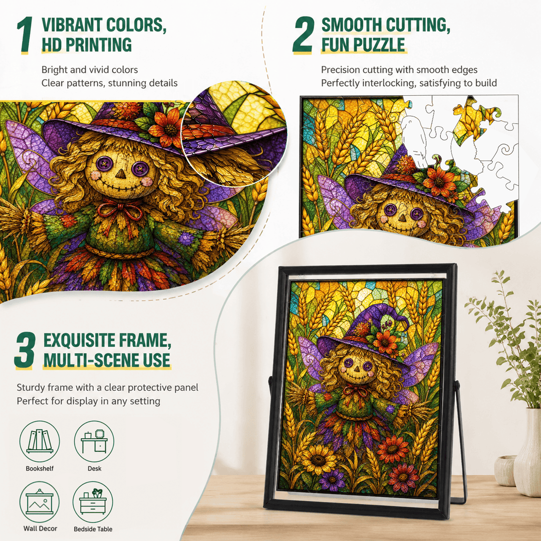 Acrylic Puzzle Art – Whimsical Scarecrow Sunflower Halloween