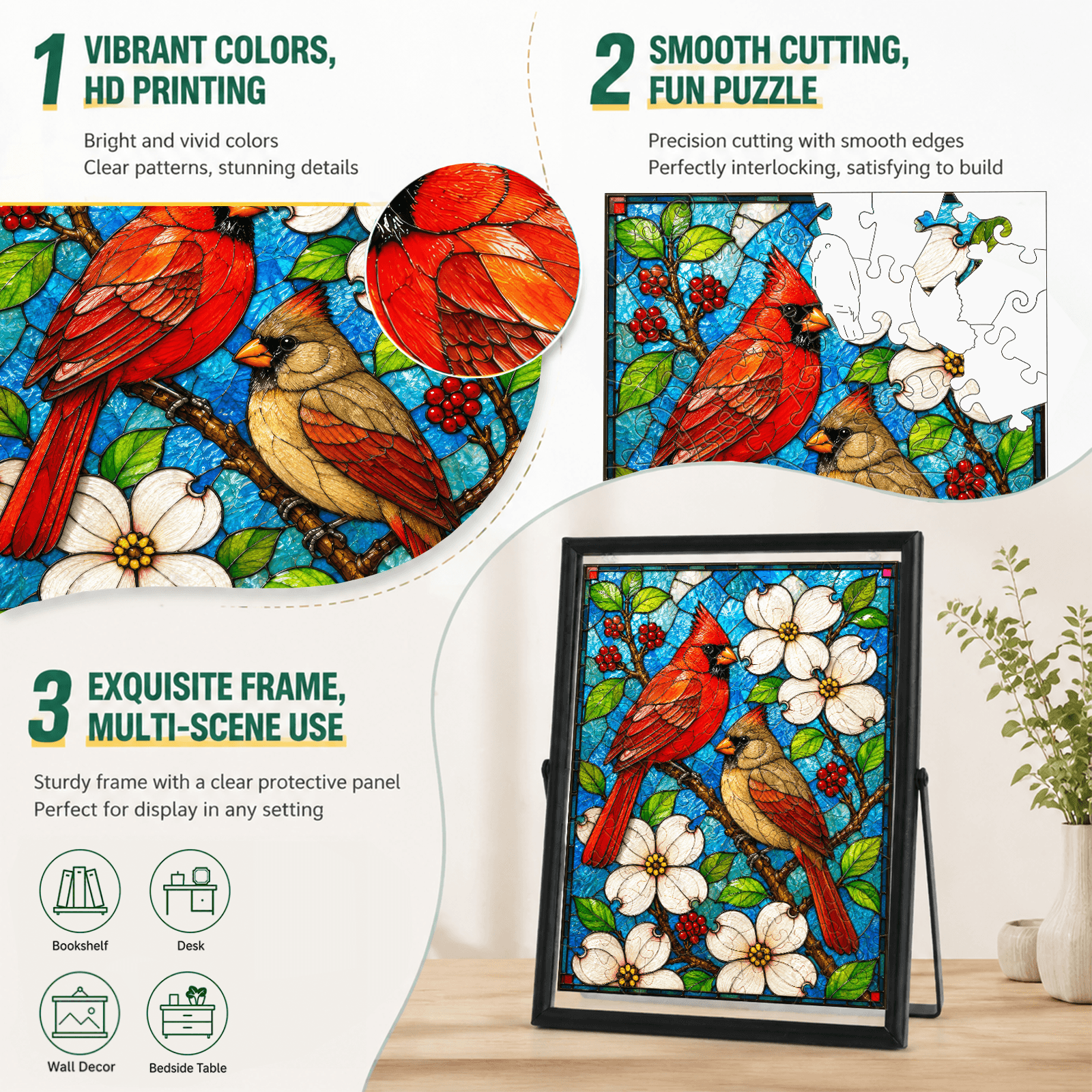 Acrylic Puzzle Art Piece - Cardinal Fiery Red Gem
