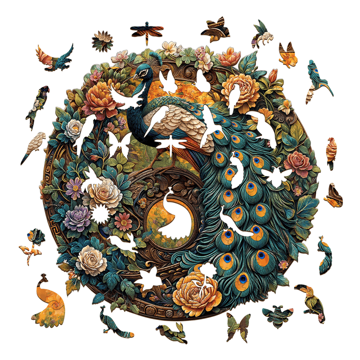 Yin Yang Peacock Wooden Jigsaw Puzzle