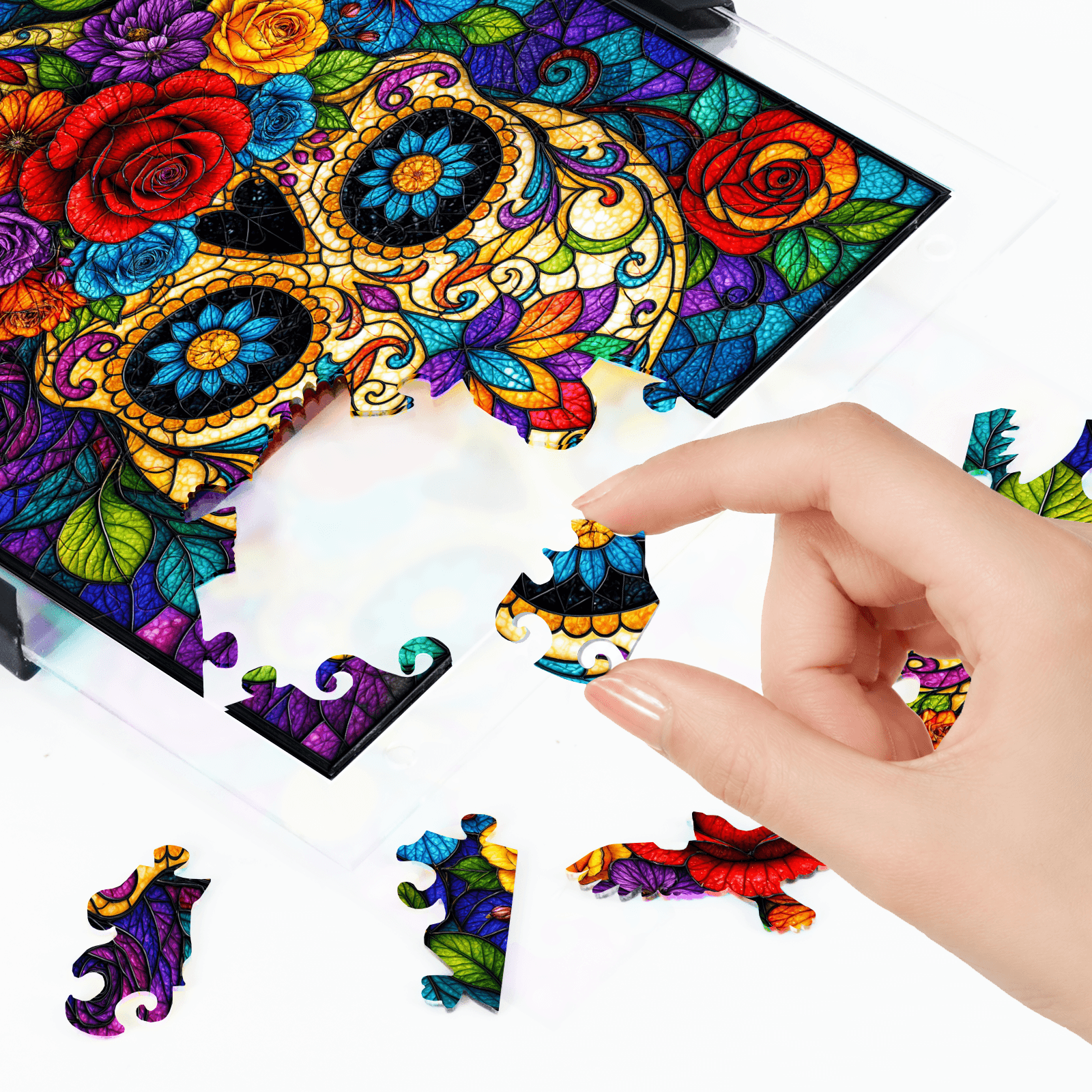 Acrylic Puzzle Art Piece – Colorful Sugar Skull & Floral