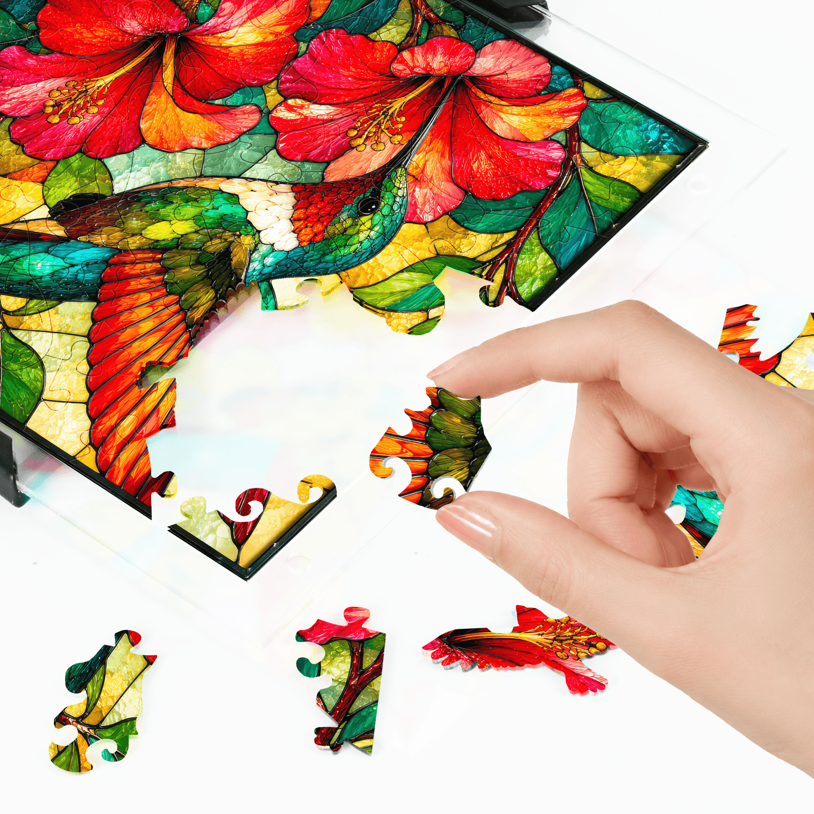 Acrylic Puzzle Art Piece - Emerald Flame Hummingbird