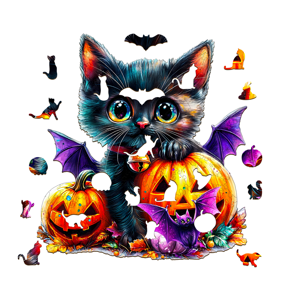 Pumpkin and Cat Wooden Jigsaw Puzzle