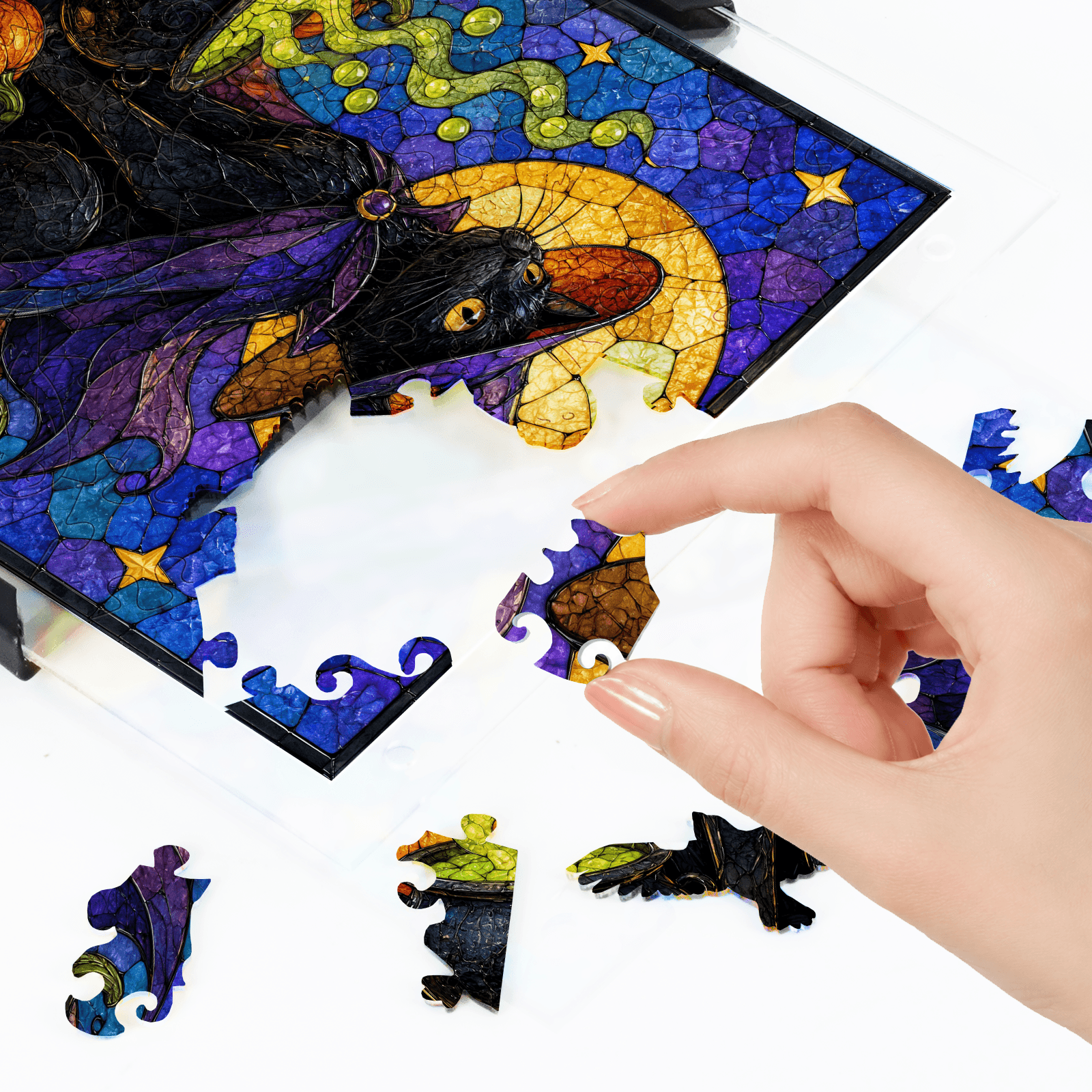 Acrylic Puzzle Art Piece – Halloween Black Cat & Pumpkin