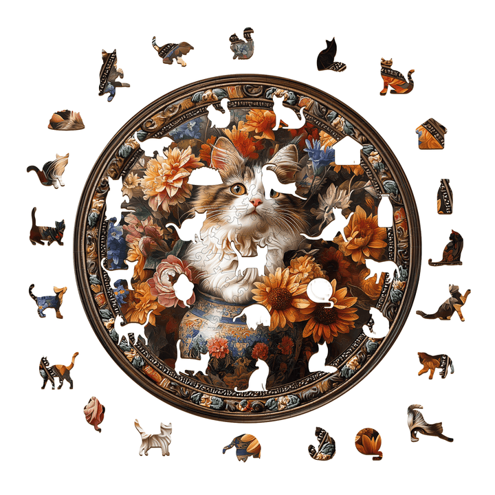 Beautiful Tricolor Cat Wooden Jigsaw Puzzle