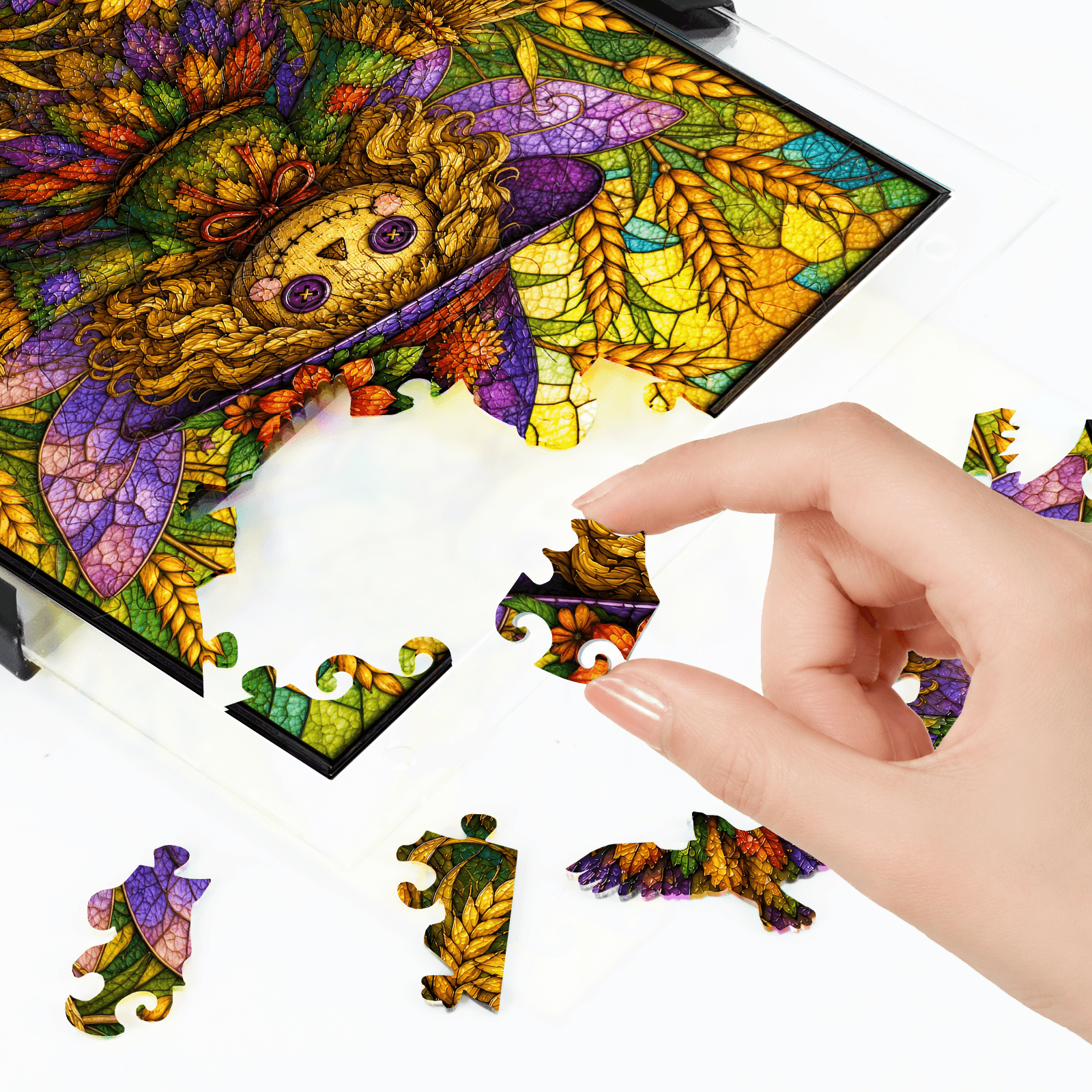 Acrylic Puzzle Art – Whimsical Scarecrow Sunflower Halloween