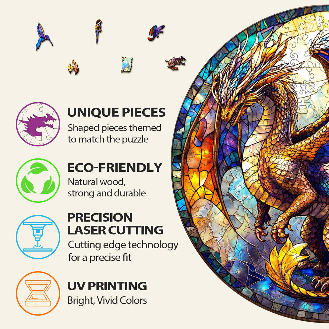 Stained Glass Dragon-2 Wooden Jigsaw Puzzle
