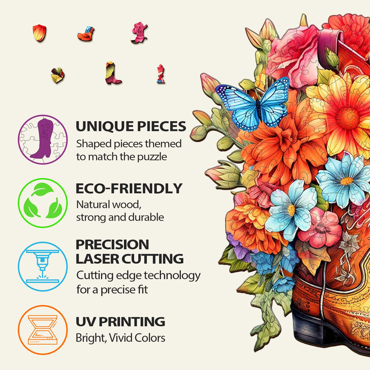 Cowgirl Boots Wooden Jigsaw Puzzle