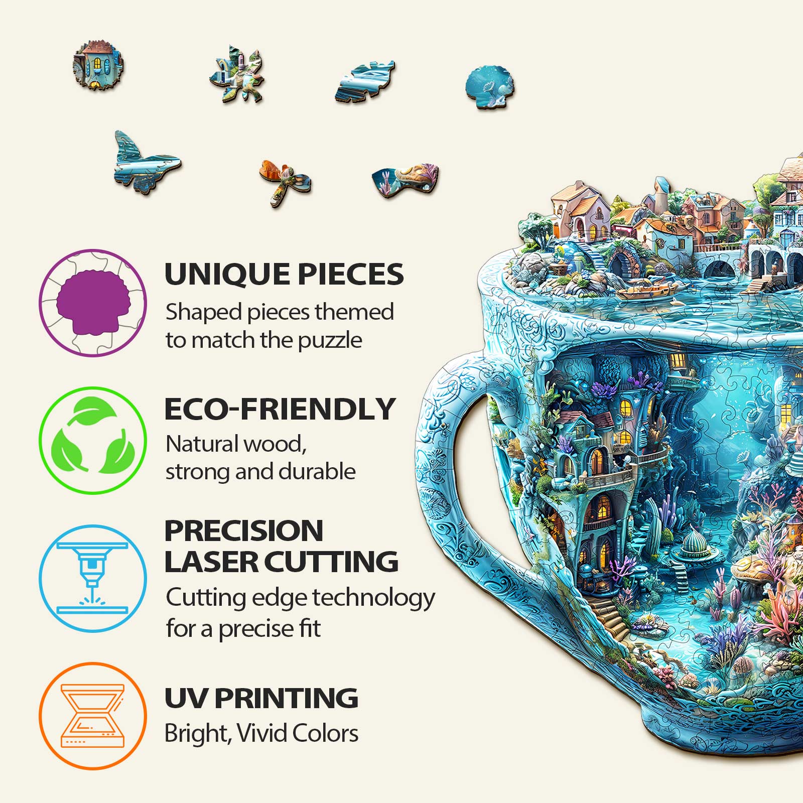 Puzzle en bois 3D Océan en forme de tasse