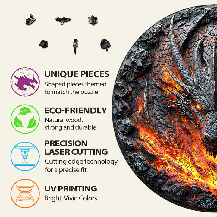 Flame Wall Dragon Wooden Jigsaw Puzzle