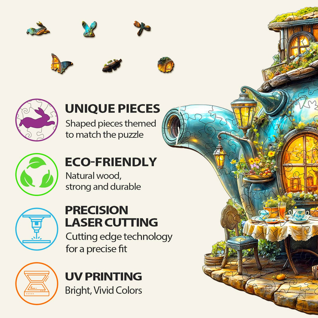 Rabbit's teapot Wooden Jigsaw Puzzle