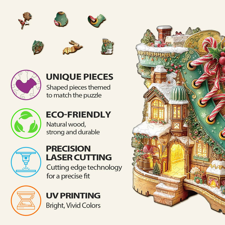 Christmas Snow Boot Hut Wooden Jigsaw Puzzle