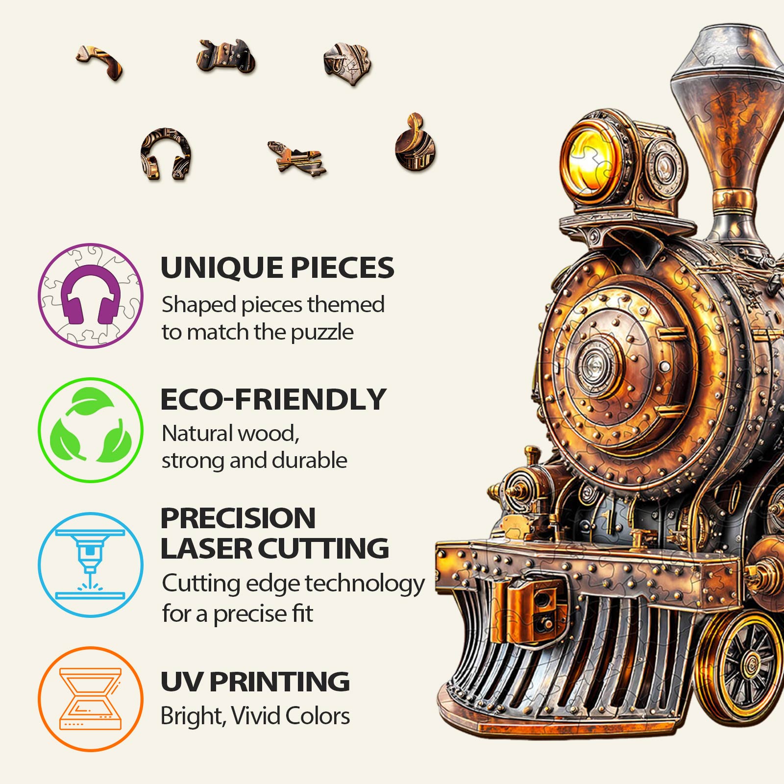 3D Mechanical Steam Train Wooden Jigsaw Puzzle