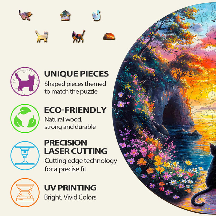 Rompecabezas de Madera de Gatito al Atardecer