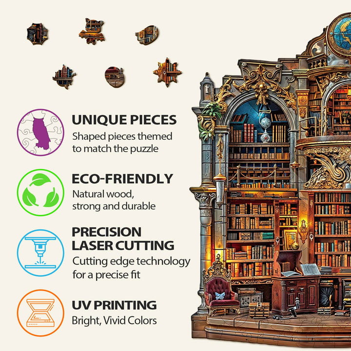 Gothic Revival Bookstore Wooden Jigsaw Puzzle