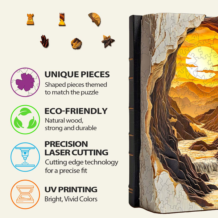 3D Sonnenuntergang in einem Buch Holzpuzzle