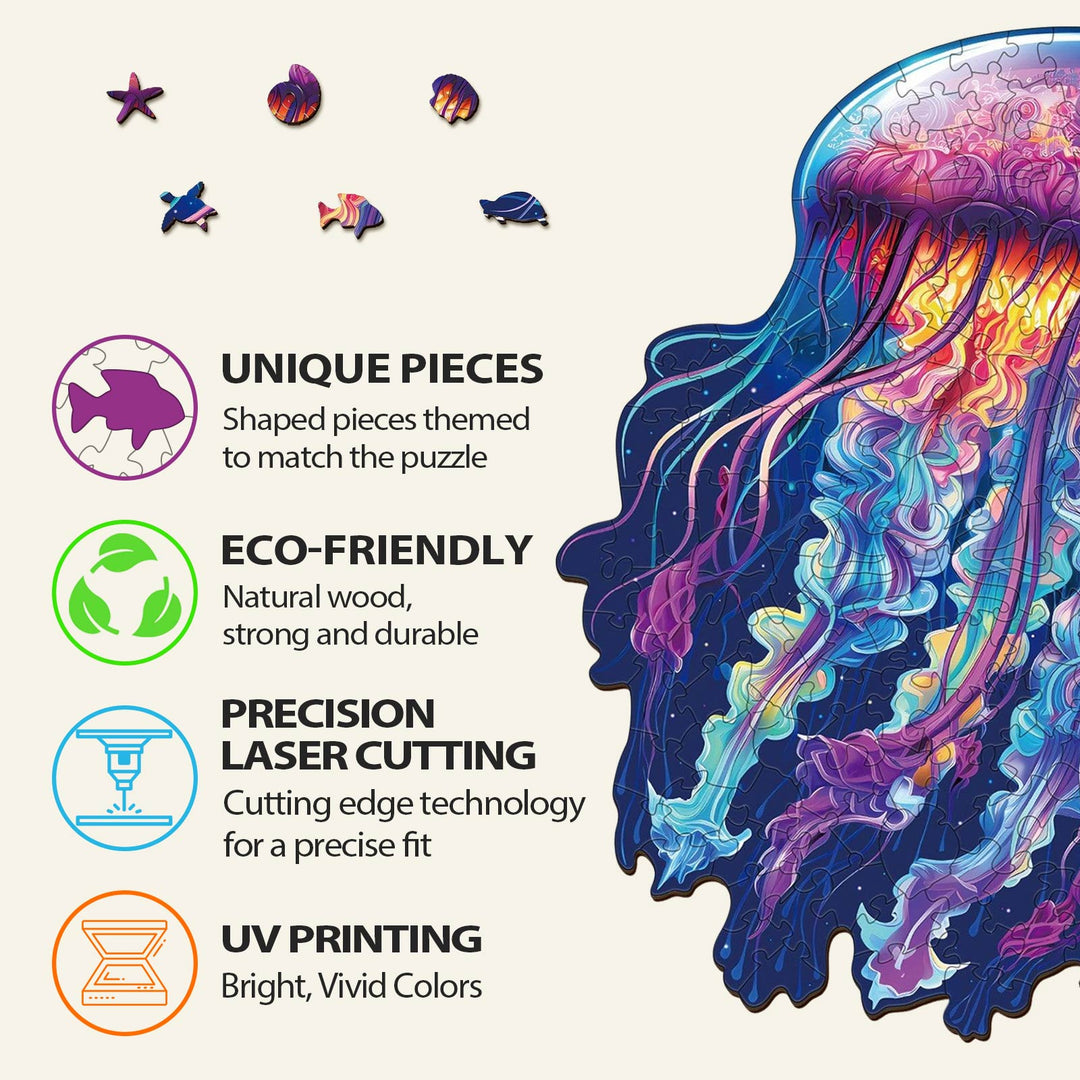 Puzzle en bois de méduse aquarelle
