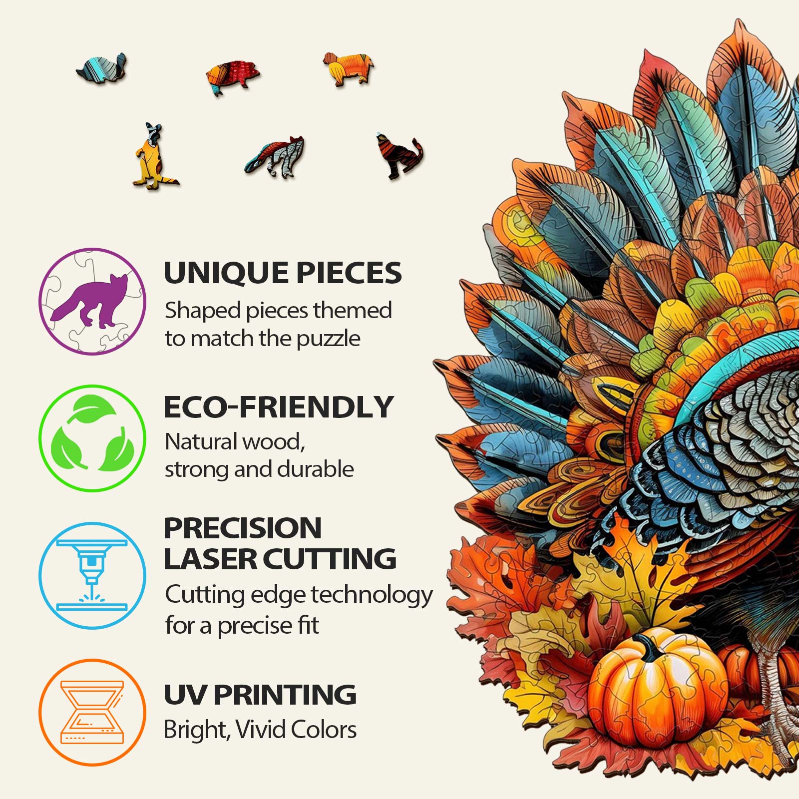 Colorful Turkey Wooden Jigsaw Puzzle