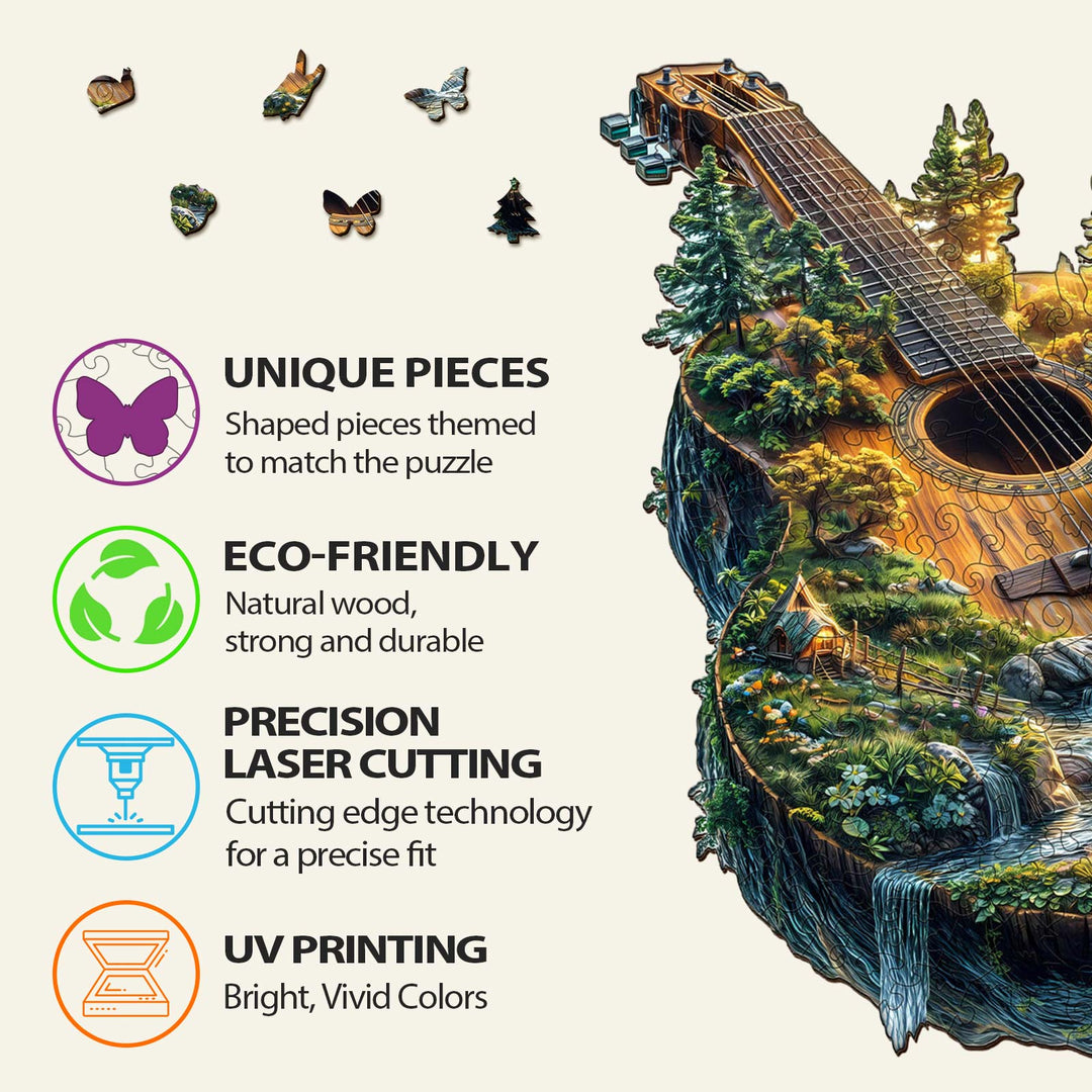 Rompecabezas de madera en forma de guitarra Forest