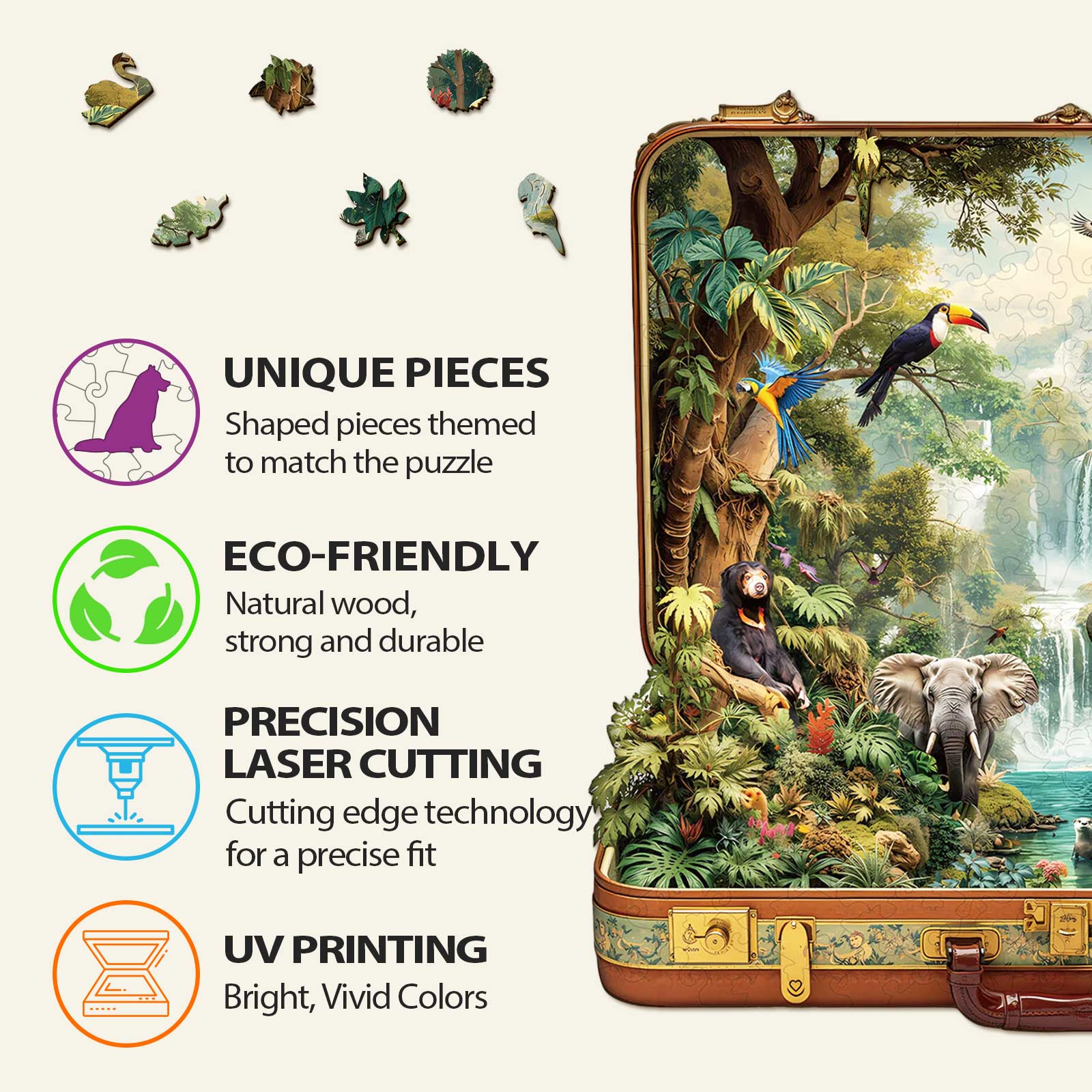 Suitcase Scenery-jungle animals Wooden Jigsaw Puzzle