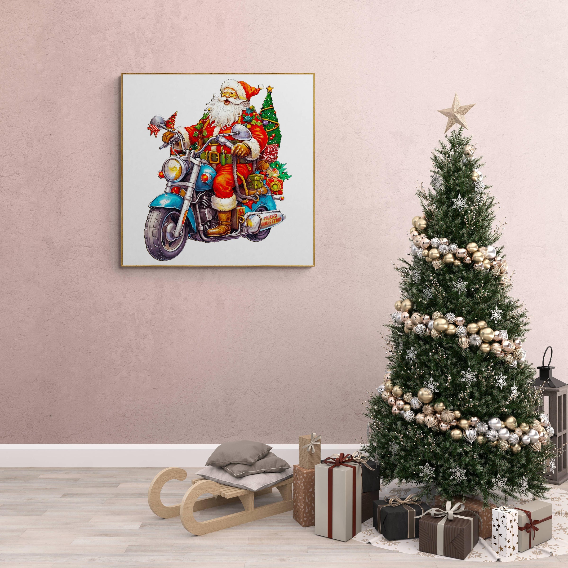 Motorcycle Santa Wooden Jigsaw Puzzle-Woodbests