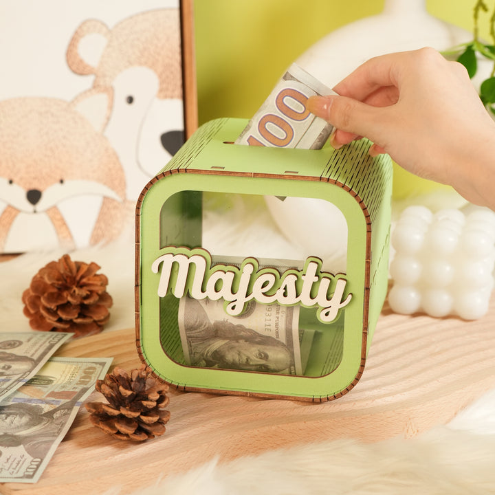 Personalized Wooden Piggy Bank for Kids
