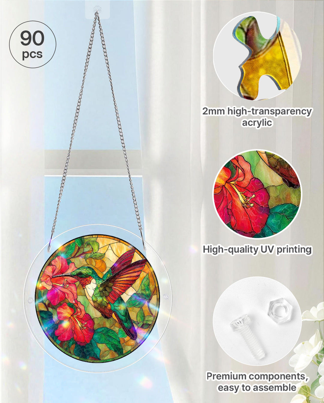 Acrylic Jigsaw Puzzle Suncatcher - Emerald Flame Hummingbird