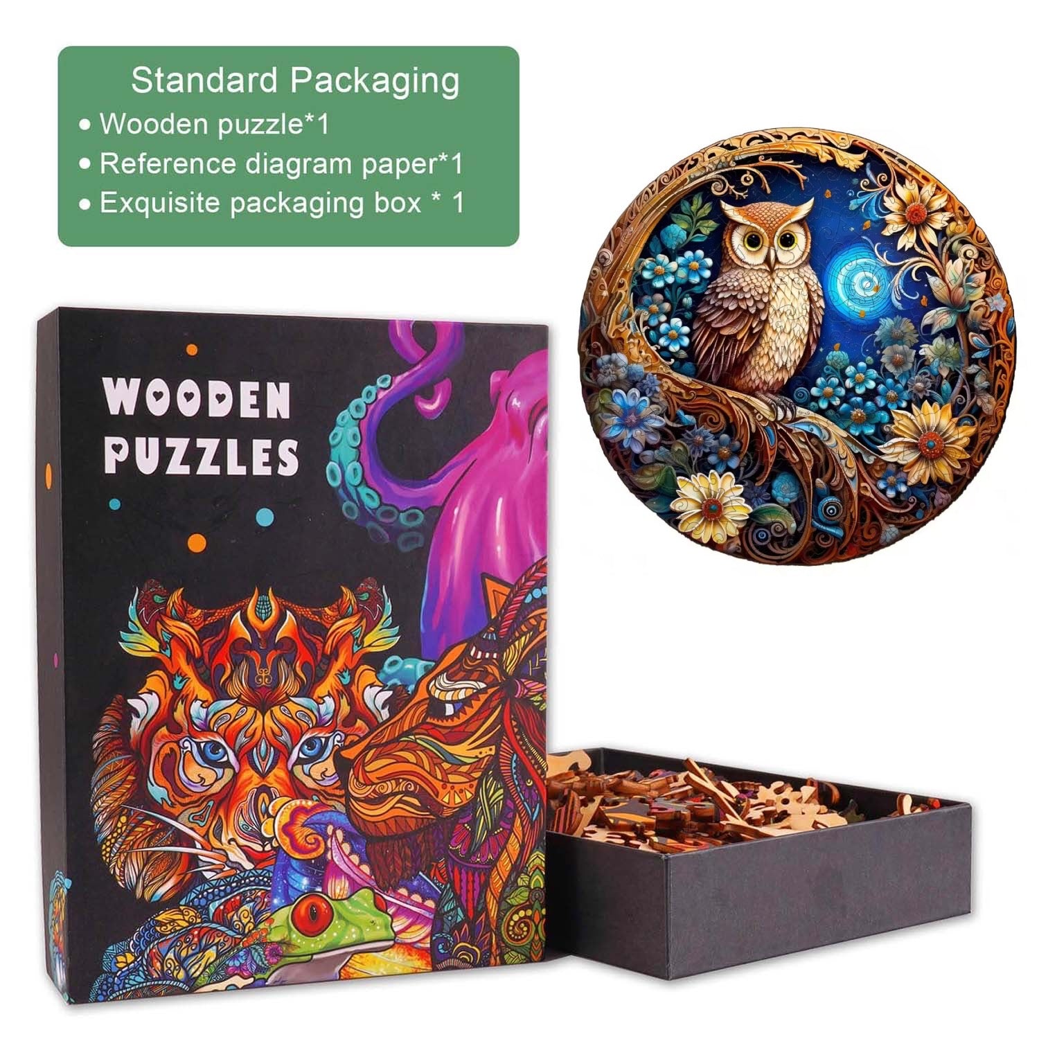 Puzzle en bois Hibou au clair de lune