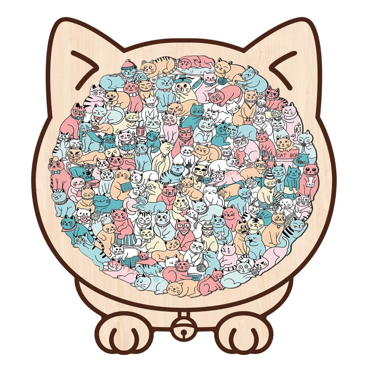 Morandi-Colored Cute Cat Shaped Wooden Jigsaw Puzzle