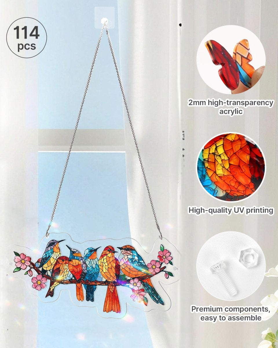 Attrape-soleil puzzle en acrylique - Oiseaux chanteurs en fleurs