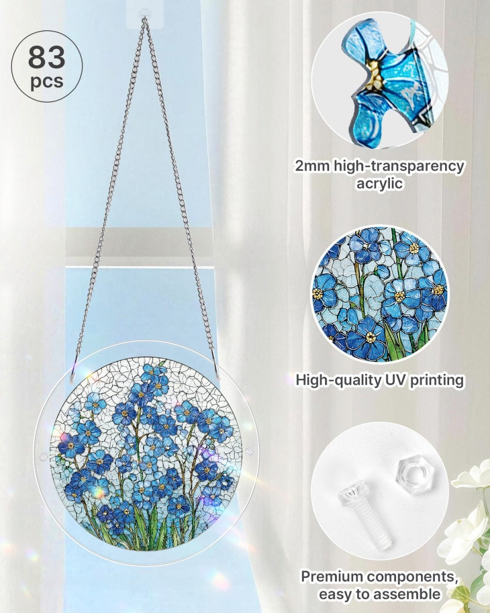 Acrylic Jigsaw Puzzle Suncatcher - Azure Bloom Whisper