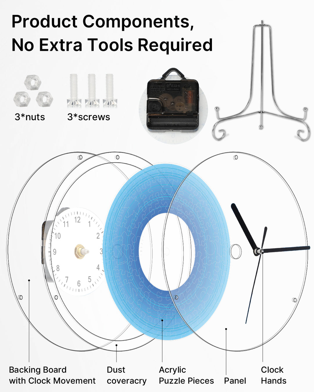 Kit DIY Horloge Puzzle Acrylique - Bleu Dégradé