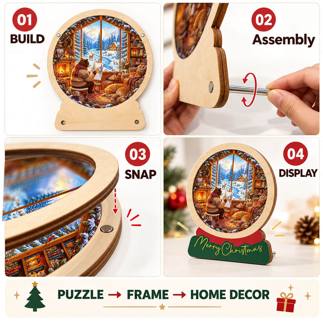 Magnetic Frame Wooden Puzzle - Winter Painter's Cabin