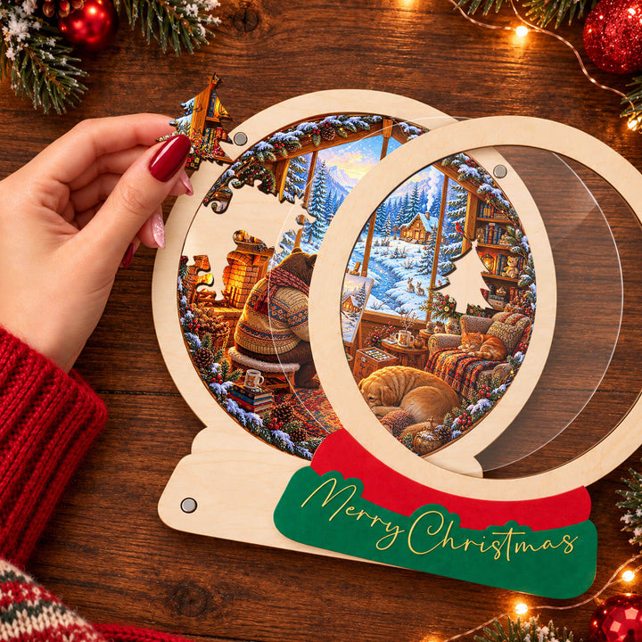 Magnetic Frame Wooden Puzzle - Winter Painter's Cabin