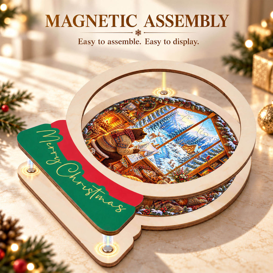Magnetic Frame Wooden Puzzle - Winter Painter's Cabin