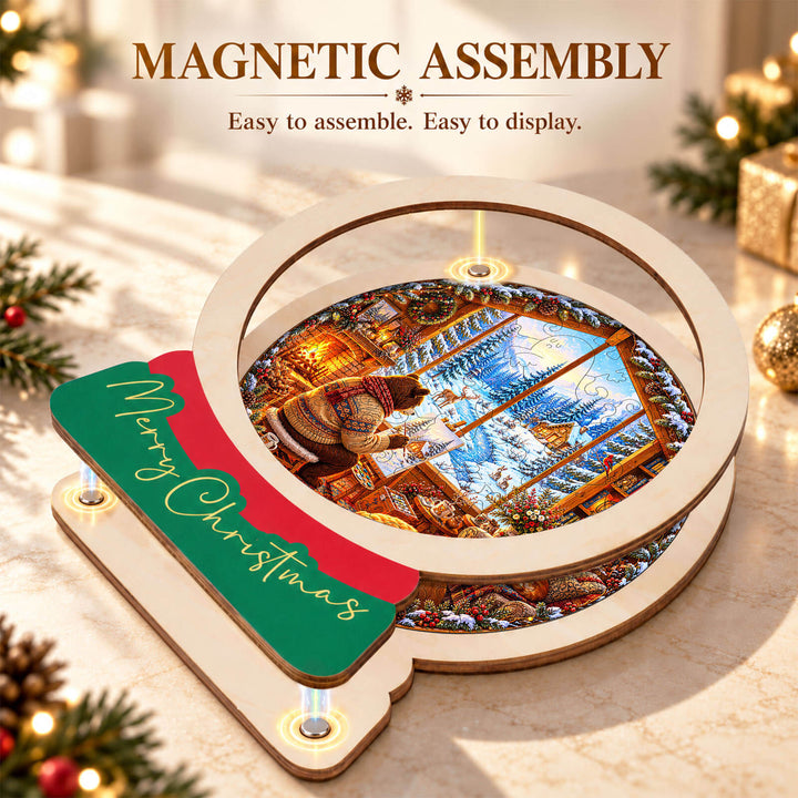 Magnetic Frame Wooden Puzzle - Winter Painter's Cabin