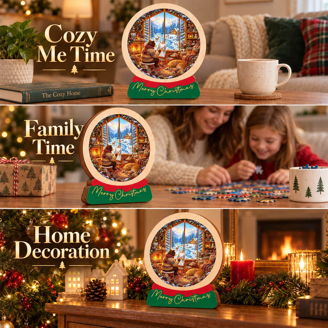 Magnetic Frame Wooden Puzzle - Winter Painter's Cabin