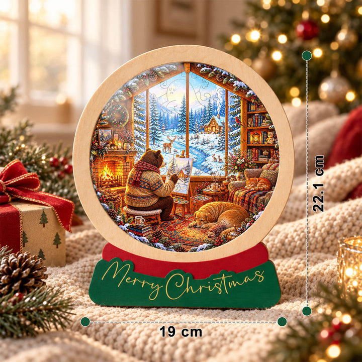 Magnetic Frame Wooden Puzzle - Winter Painter's Cabin