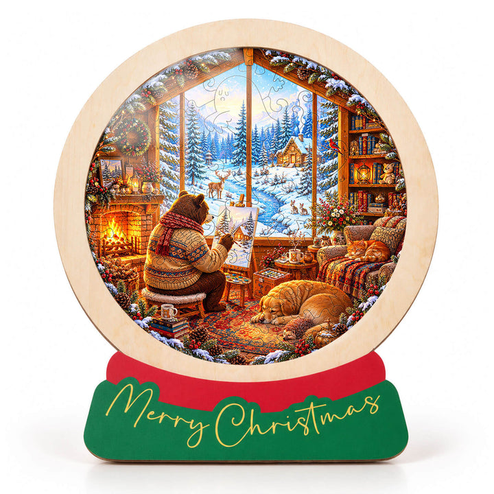 Magnetic Frame Wooden Puzzle - Winter Painter's Cabin