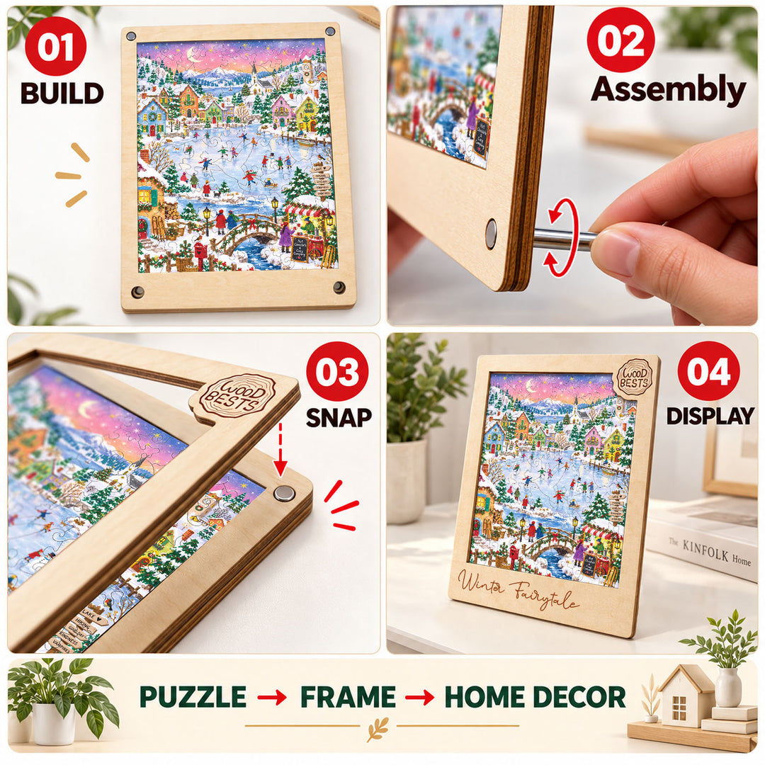 Magnetic Frame Wooden Puzzle - Winter Fairytale