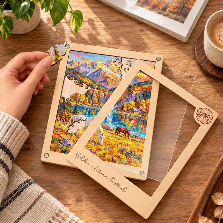 Magnetic Frame Wooden Puzzle - Golden Autumn Pastoral