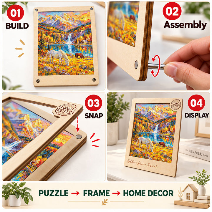 Magnetic Frame Wooden Puzzle - Golden Autumn Pastoral