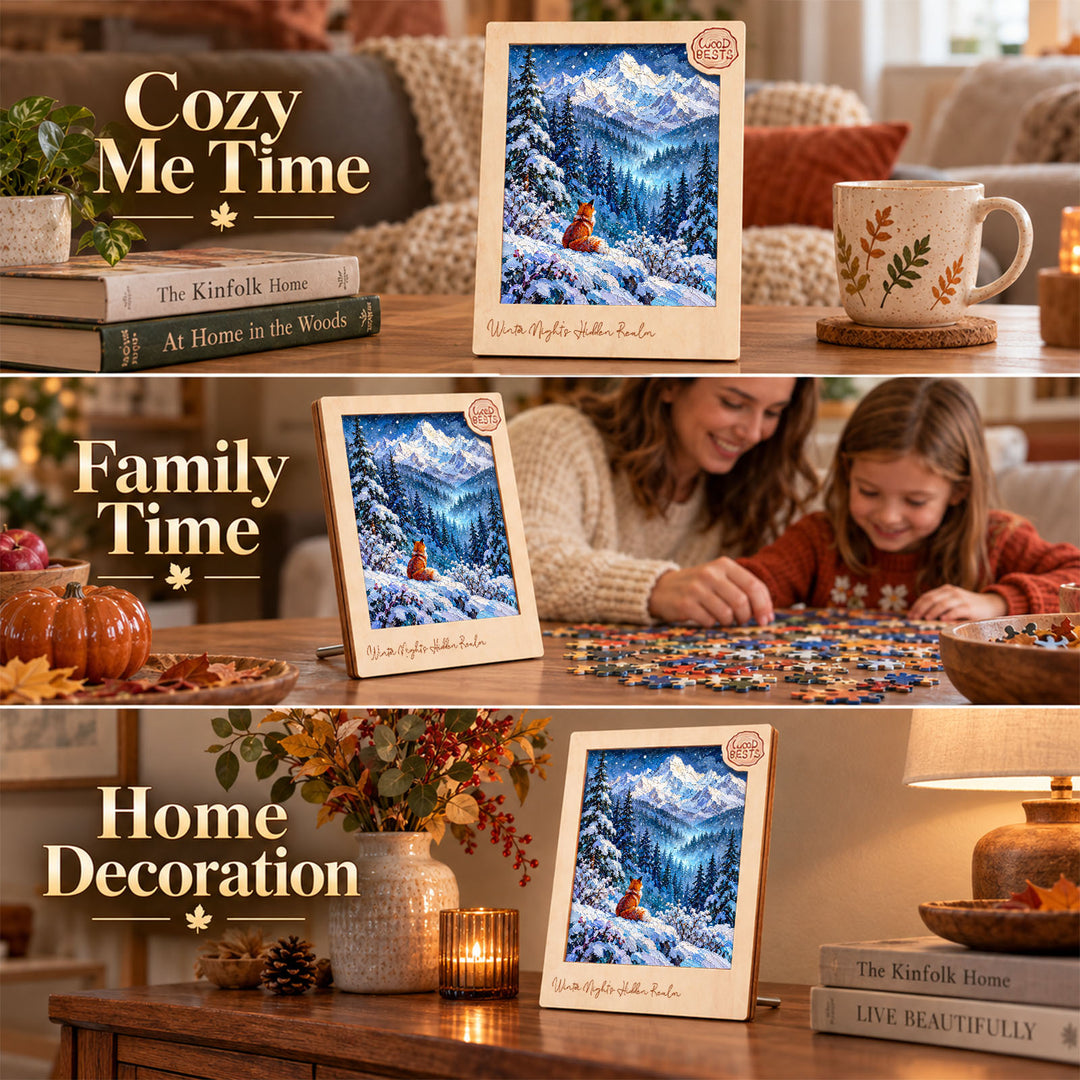 Magnetic Frame Wooden Puzzle - Winter Night’s Hidden Realm