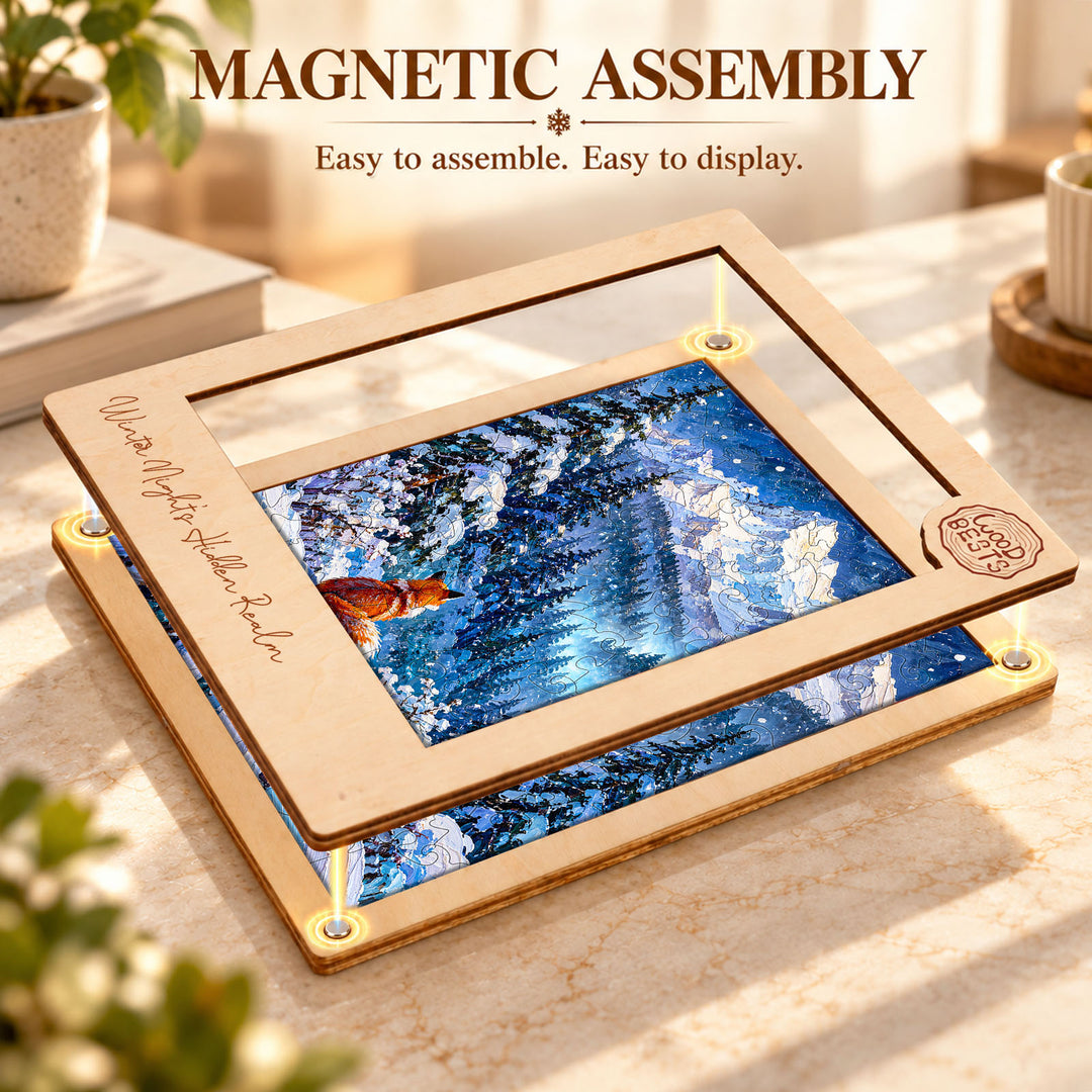 Magnetic Frame Wooden Puzzle - Winter Night’s Hidden Realm